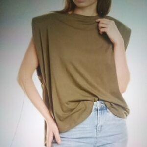 Good American Strong Shoulder Pad Tank Top Sea Turtle  Size 4 Women Xl